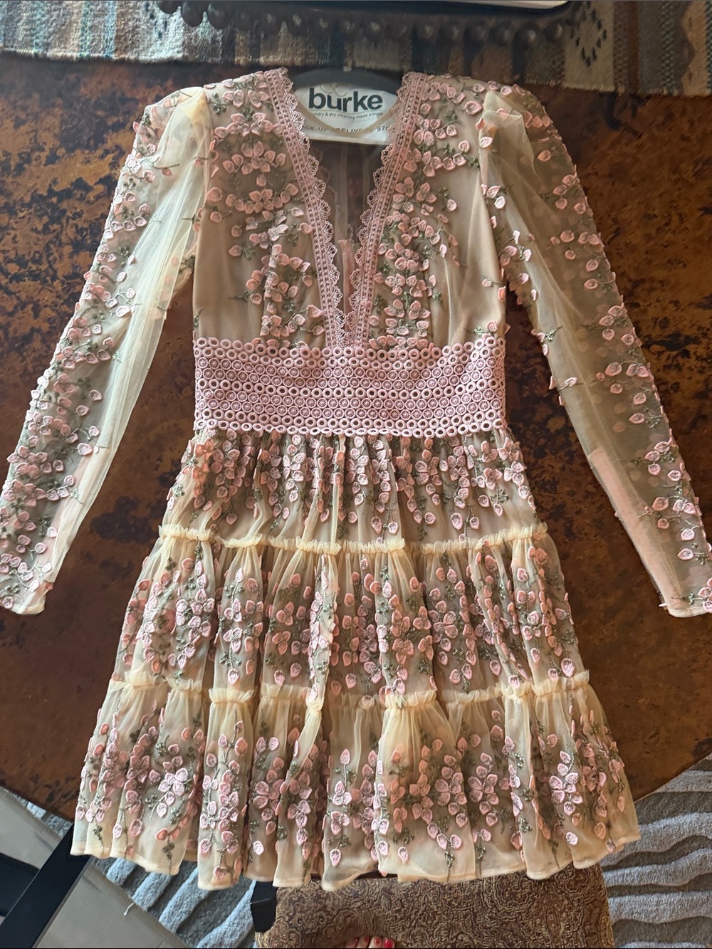 Bronx and Banco Pink Floral Embroidered Mini Dress